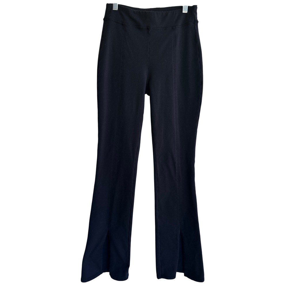 Alo Yoga Flutter Black High Waisted Flare Leggings Front Slits Size Small
